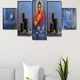 Aura Blue & Red 5 Pieces Wooden Religious Wall Paintings-28