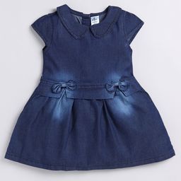 Here&Now X Denikid Girls Pure Cotton Peter Pan Collar Cap Sleeves Denim A-Line Dress-53
