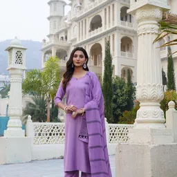 DIVASTRI Notch Neck Straight Kurta With Palazzos & Dupatta-image-47