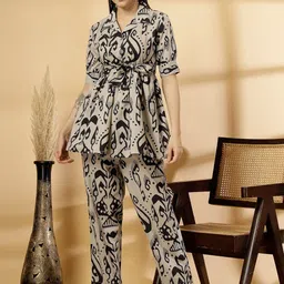 Pistaa 3-Pcs Printed Pure Cotton Top With Trouser & Belt Co-Ords-picture-14