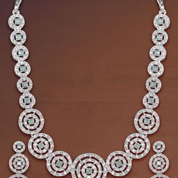 M GOLD Silver-Plated Cubic Zirconia Stones Studded Necklace And Earrings-8