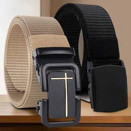HENEDA Men Pack of 2 Woven Design Canvas Formal Belt-picture-8