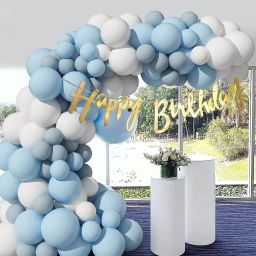 Blue White Grey Balloons, Happy Birthday Decoration Kit With Arch Pack Of 50-image-46