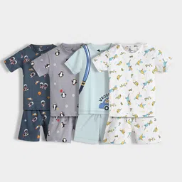 Orange Sugar Kids Pack Of 4 Printed Pure Cotton T-Shirts With Shorts-27