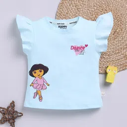 Happy Faces Girls Dora Printed Pure Cotton T-shirt-picture-27