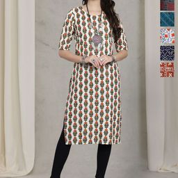 7Threads Women Ethnic Motifs Printed Straight Calf Length Kurtas Thread Work pack of 6-image-44