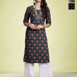 Moda Rapido Women Ethnic Motifs Printed Thread Work Floral Crepe Kurta-picture-42