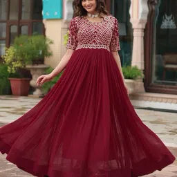 RUNAYA NX Women Embroidered Fit & Flare Maxi Dress-image-14