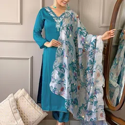 KALINI Women Ethnic Motifs Embroidered Regular Kurta with Trousers & With Dupatta-image-47
