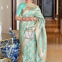 CaniBani Turquoise Blue Silk Blend Banarasi Sarees-image-81