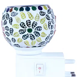 Gojeeva Green & White Glass Camphor Diffuser With Switch image 3