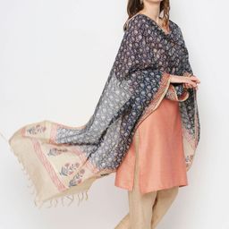 Dupatta Bazaar Navy Blue & Beige Printed Block Print Dupatta image 3