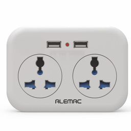alemac Artino 2 Way Power Plug Adapter Extension Socket, Extension Board with 2 USB Ports, Indicator, Safety Shutter | Extension Box with 2 International Socket | Multiplug Socket | 1 Meter Cord image 2