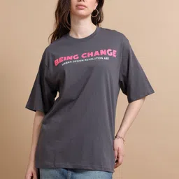 MORSE CODE Printed Pure Cotton Round Neck Oversized T-shirt-90