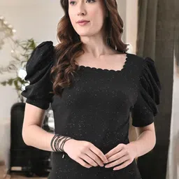 ZEUGEN Black Square Neck Crop Top For Women-image-60