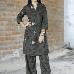 MOJILAA Printed Mandarin Collar Top with Trousers Co-Ords-image-81