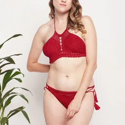NIMRA FASHION Cotton Crochet Halter Neck Swim Bikini Set-image-87