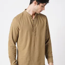 VASTRADO Band Collar Seersucker Cotton Kurta-picture-55