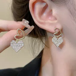 VAGHBHATT Gold-Plated Artificial Stones Studded Heart Shaped Drop Earrings image 3