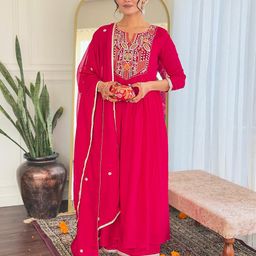 SHOPONBIT Women Embroidered Regular Kurti with Palazzos & With Dupatta-image-54