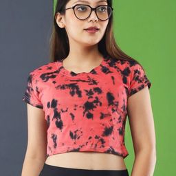 LAPPEN FASHION Tie and Dye Round Neck Crop Cotton T-shirt-image-87