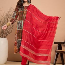 SAHASIKA Ethnic Motifs Printed Round Neck Pure Cotton Straight Kurta & Trousers & Dupatta-56