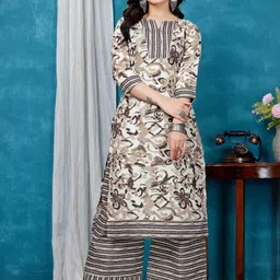 ZELZIS Women Floral Printed Regular Pure Cotton Kurta with Palazzos-picture-4
