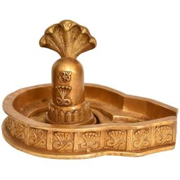 Exotic India Gold Toned Brass Idol Snakes Crowning Shiva Linga-picture-31