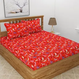 BREVARD Red Cartoon Characters 210 TC Queen Bedsheet with 2 Pillow Covers-image-75