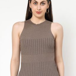 Kalt Women Vertical Striped Round Neck Cotton Fitted Top-image-64