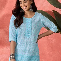 Sangria Floral Embroidered Cotton Short Kurti-51
