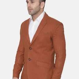 Wintage Men Rust-Coloured Solid Regular-Fit Single-Breasted Woolen Blazer image 5