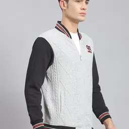 Monte Carlo Geometric Self Design Mock Collar Ribbed Front-Open Sweatshirt image 5