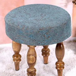Ikiriya Wooden Blue Jacquard Work Round Stool-53