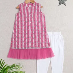 The Magic Wand Girls Floral Printed Pure Cotton Straight Kurta with Salwar-31