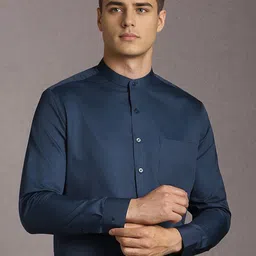 Louis Philippe Men Solid Band Collar Pure Cotton Formal Shirt-picture-29
