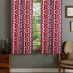 BELLA TRUE Maroon & White 2 Pieces Abstract Window Curtains-image-12