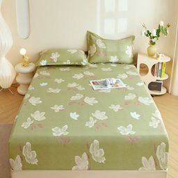 JC HOME Green & White Floral Single Bedsheet with 1 Pillow Covers-image-54