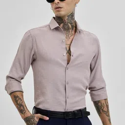 Snitch Men Smart Spread Collar Solid Linen Slim Fit Formal Shirt-image-53