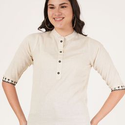 Brownverse Women Mandarin Collar Cotton Top-image-52