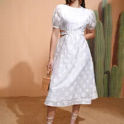 Tokyo Talkies Puff Sleeve Jacquard Fit & Flare Midi Dress-picture-13