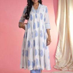 GEKHA Women Printed Regular Thread Work Pure Cotton Kurta with Trousers-6