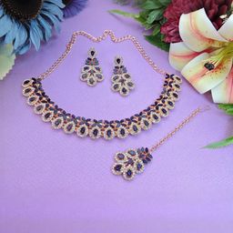 VATSALYA creation Alloy Gold- plated Blue Jewellery Set-picture-36