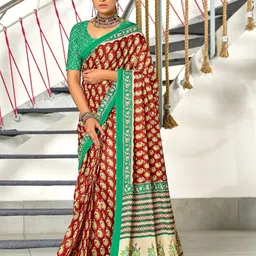 LeeliPeeri Floral Block Printed Mulmul Cotton 1-Minute Saree-picture-7