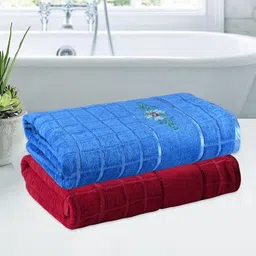 Myntra Elegant Homes Red & Blue 2 Pieces Checked Cotton 260 GSM Bath Towels-image-53