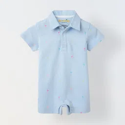 SPUNKIES Infant Printed Sky Blue Cotton Shirt Collar NeckRomper-picture-43