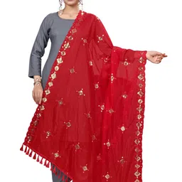 Kemza Geometric Embroidered Sequinned Organza Dupatta-picture-0