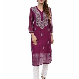 BEAUTY CHIKAN HANDICRAFTS Women Embroidered Mirror Work Georgette Straight Kurta-image-95