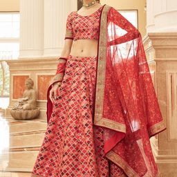 ETHNIC PLUS Embroidered Sequinned Semi-Stitched Lehenga & Unstitched Blouse With Dupatta-image-79