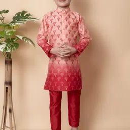 NFC CREATION Boys Ethnic Motifs Printed Regular Dupion Silk Kurta with Pyjamas-2